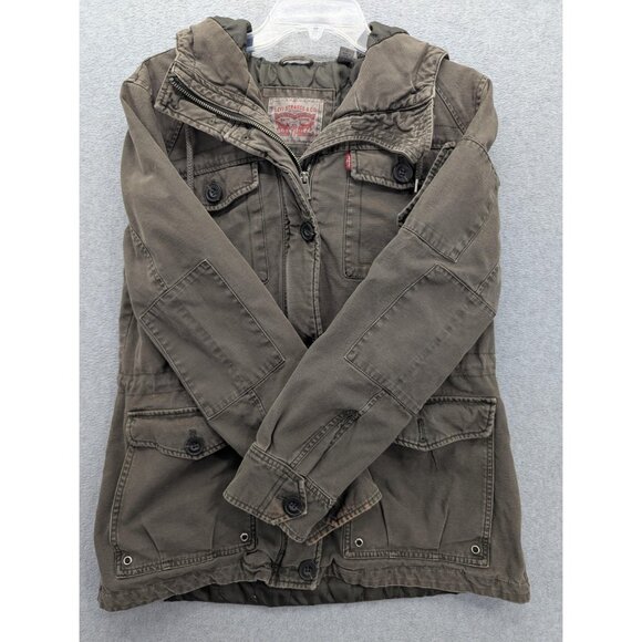Levi's Other - Levis Jacket Mens Large Green Hooded Quilted Canvas Parka Zip Pockets Lined
